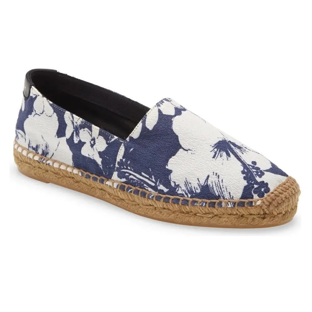 Saint Laurent Hibiscus Espadrille Flat Blue EU 37 NEW MSRP $375